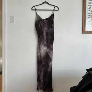 Long, slip style dress.